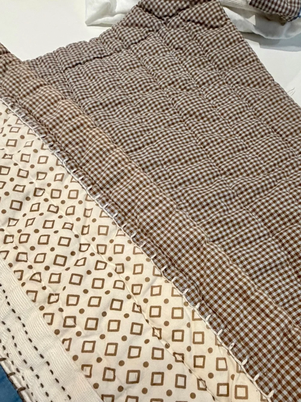 Vintage Pottery Barn Kids Crib quilt bedding set with gingham print
